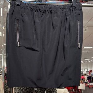 CARVEN Black Silk Slubbed Taffeta       Zip-Pocket Skirt